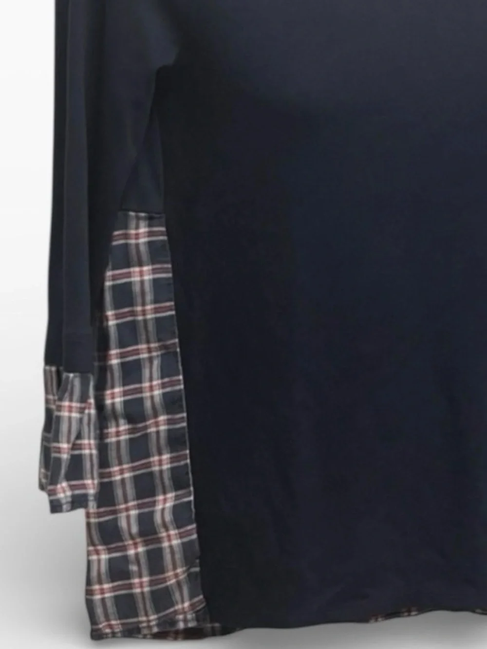 LOFT Navy Mixed Media Tunic Top XS Plaid Contrast Trim Long Sleeve Peplum Blouse - Picture 5 of 5